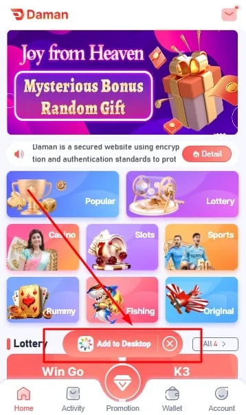 click Add to desktop option